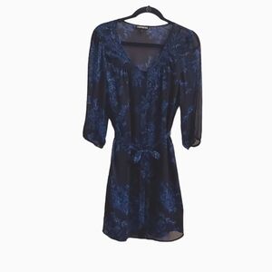 EXPRESS Blue Floral Sheer Shirt sz S Dress with Attached Slip